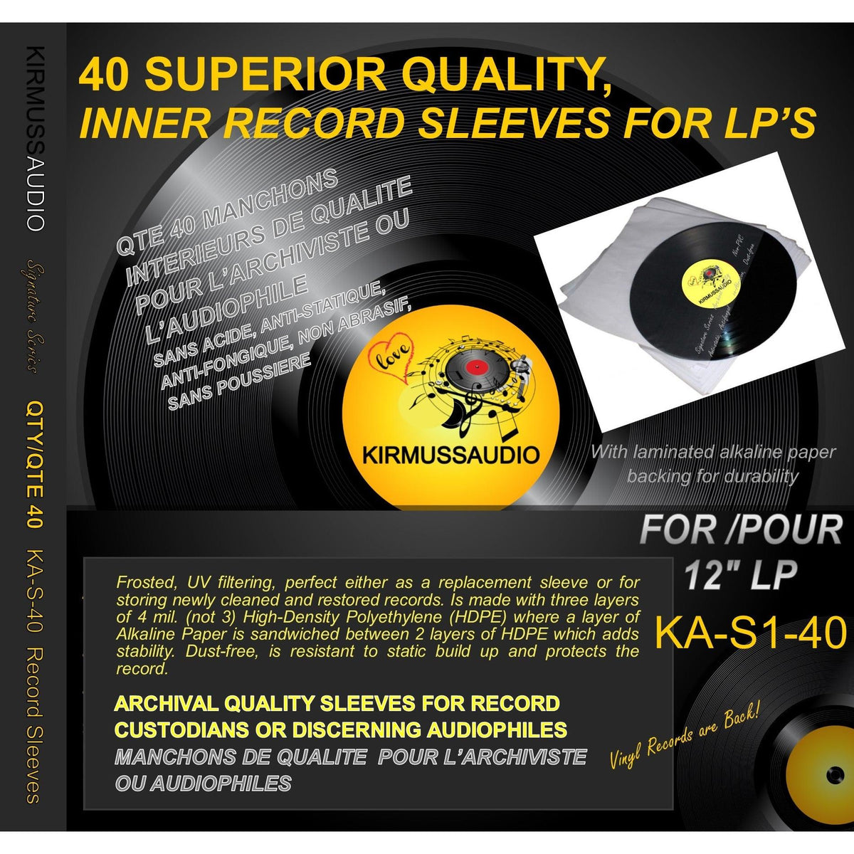 Kirmuss Audio - KA-RS-1-40 — Set of 40 HDPE Antistatic Record Sleeves